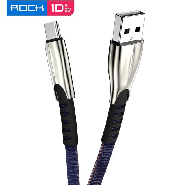 ROCK Кабель USB типа C, 2,4 А, быстрая зарядка через USB, зарядное устройство типа C, кабель для передачи данных, провод из цинкового сплава USB-C