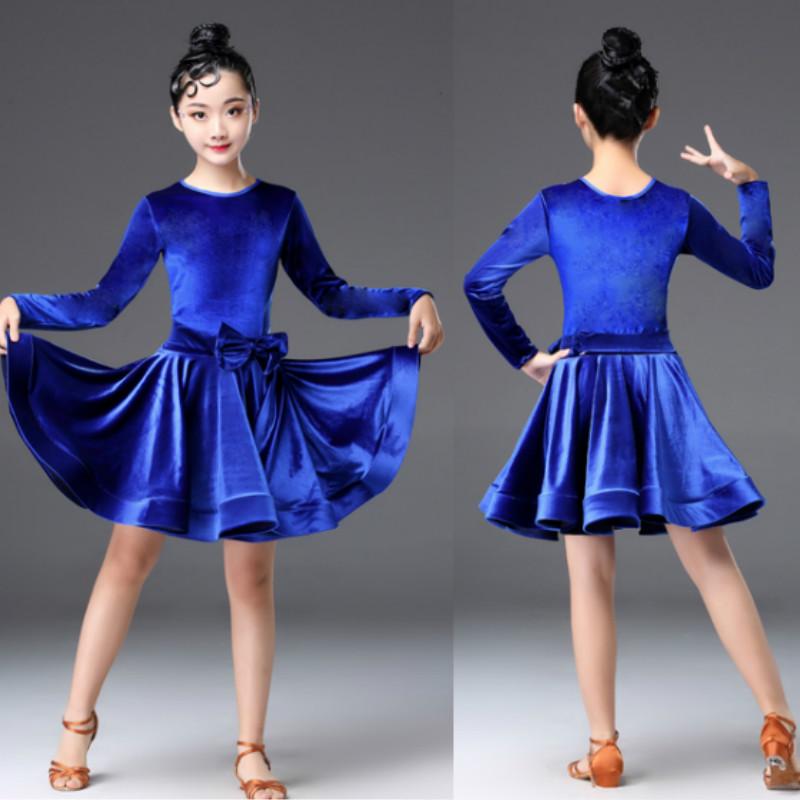 Girls Velvet Latin Salsa Dance Dress Gymnastics Dancewear Ballroom Dancing Costume