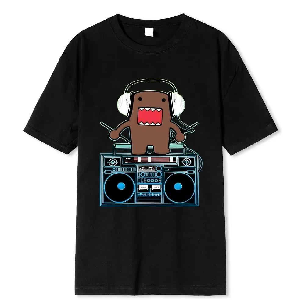 Футболки Domo Kun DJ Domo, мужские хлопковые футболки с юмором, дышащие футболки с круглым вырезом и коротким рукавом в стиле Харадзюку, свободные футболки, хлопковые топы, идея для подарка