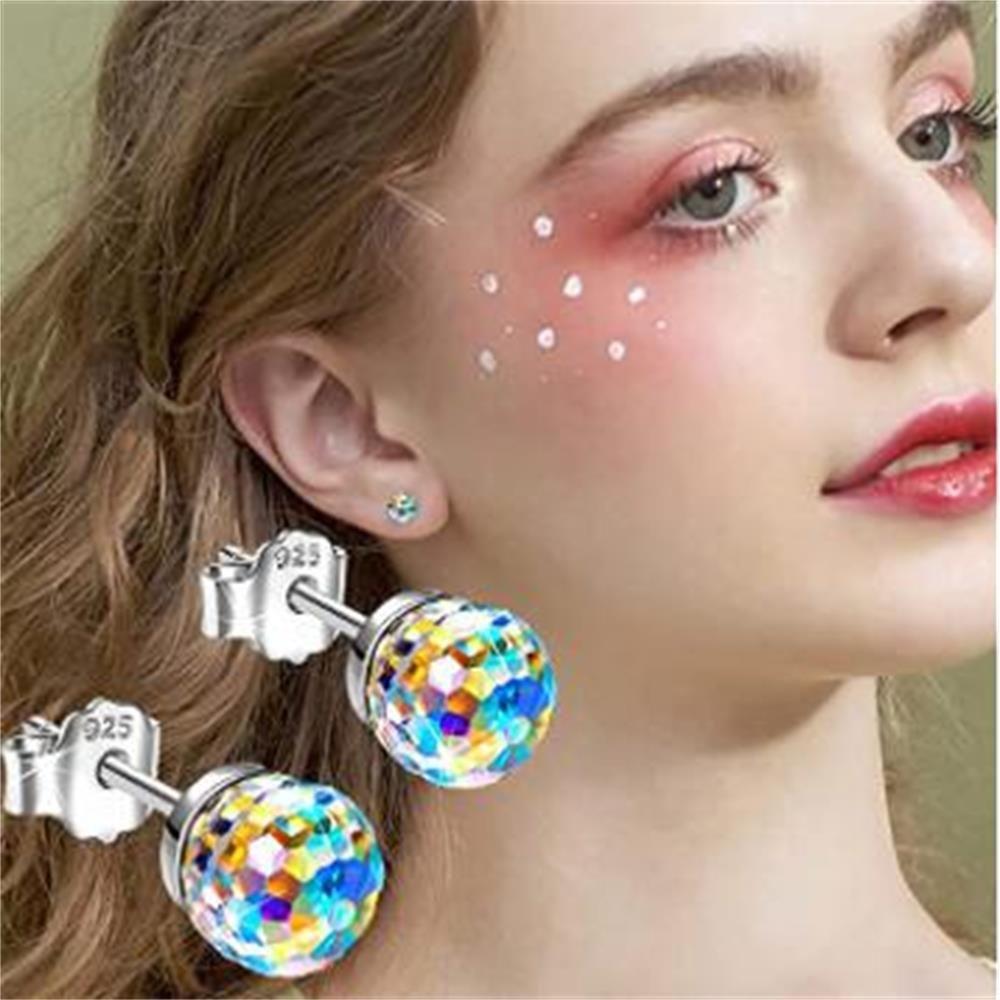 Creative Jewelry Gift for Women Girl Colorful Crystal Earrings 925 Silver Wedding Ear Stud