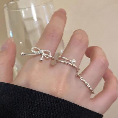 Корейская версия кольцо-браслет с жемчугом и бантом, женское кольцо на указательный палец в холодном стиле, персонализированный дизайн кольца