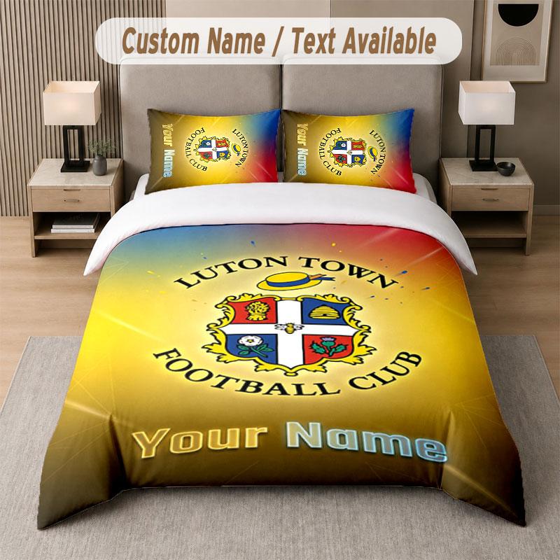 Custom Bedding Set Luton Town Pattern, Print Name Text 1 Duvet Cover plus 2 Pillowcases Home Textile