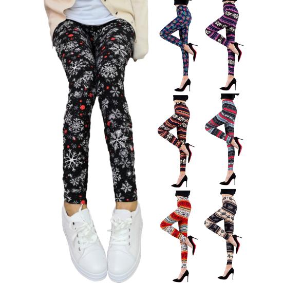 Autumn Winter Women Pants Snowflake Elk Print High Waist Tummy Control Soft Elastic Thermal Skinny Butt-lifted Yoga Trousers Lady Leggings