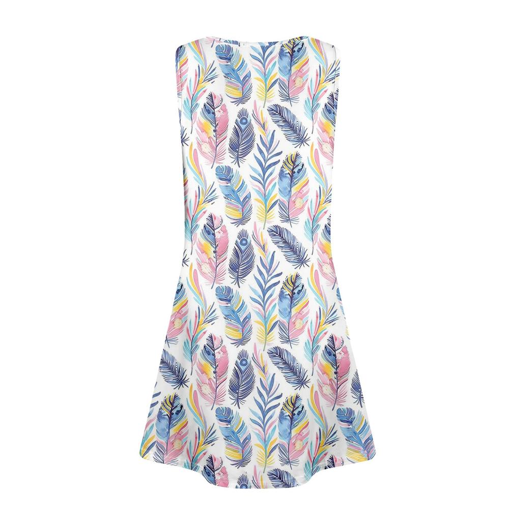 Женские летние платья Свободные сарафаны без рукавов с V-образным вырезом Платье с карманами