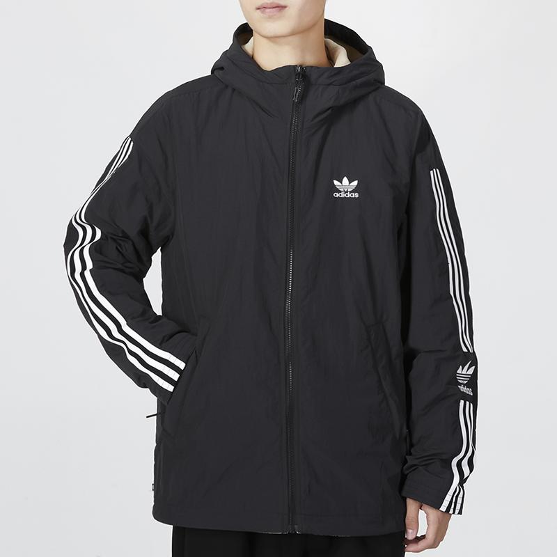 Adidas Originals Lock-Up Track Jacket Reversible Striped Logo Hooded Windbreaker Long Sleeve Men Outerwear Black HL9186