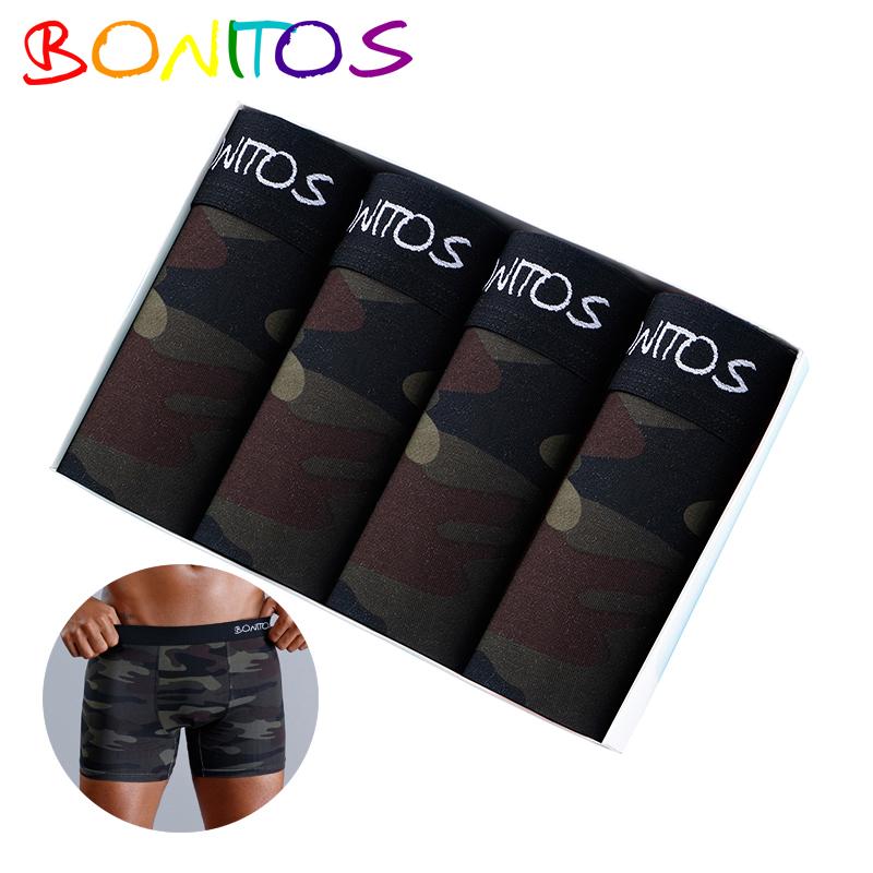 BONITOS 4 шт. хлопковые мужские трусы-боксеры с принтом для мужчин, сексуальное мужское нижнее белье, камуфляж