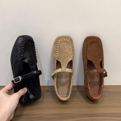 Модная SUOJIALUN 2025 Осень Новая Марка Женские Туфли на Плоской Подошве Модные Туфли Мэри Джейн С Квадратным Носком Слипоны Мягкий Плоский Каблук Платье Одинарные Туфли