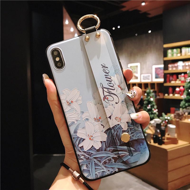 Чехол для iPhone 14 Pro Max со свежим тиснением в виде розы и ремешком на запястье