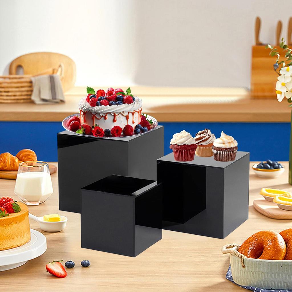 3 Pack Acrylic Cube Display Storage Boxes 4" 5" 6" Versatile Cupcake Stand for Cosmetic Perfume