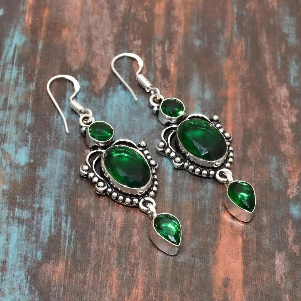 Удивительные ювелирные серьги ручной работы из хромдиопсида, драгоценного камня 925 пробы из стерлингового серебра