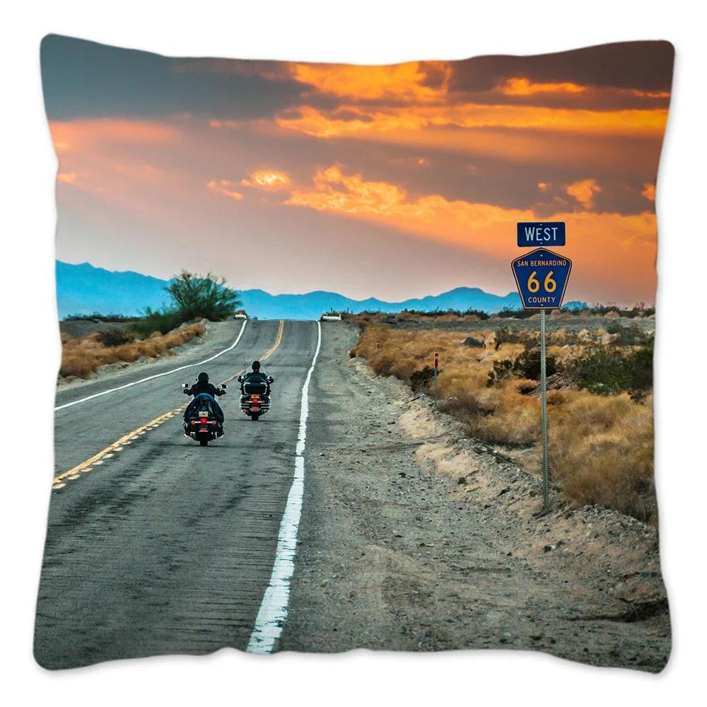 Наволочка Route 66 Retro, украшение для дома, полиэстер, наволочка для дивана, наволочка для автомобиля, натуральный пейзаж, Funda Cojin