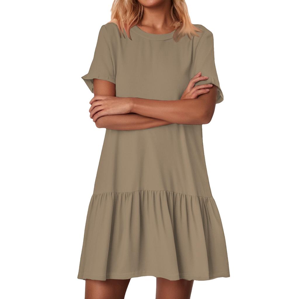 Women's Fashion Casual Round Neck Short Sleeve Ruffle Dresses