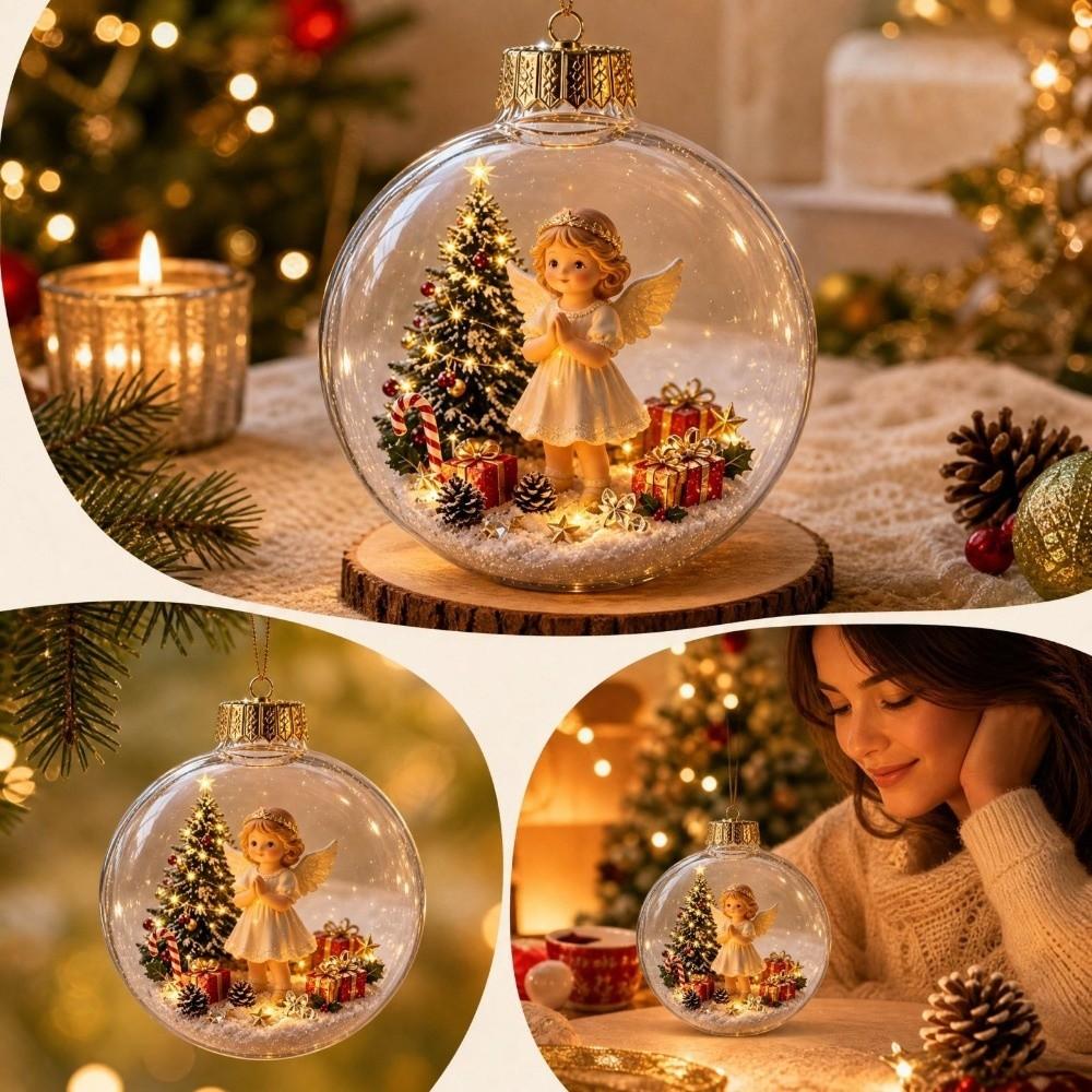 Transparent 3D Acrylic Pendant 2D Flat Pattern Clear Sphere Bauble Holiday Tree Decor Tree Hanging