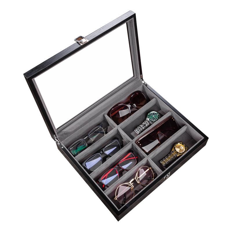 Деревянный футляр для очков из грецкого ореха, вместительный бокс для хранения солнцезащитных очков и часов с прозрачным окном для путешествий и дома