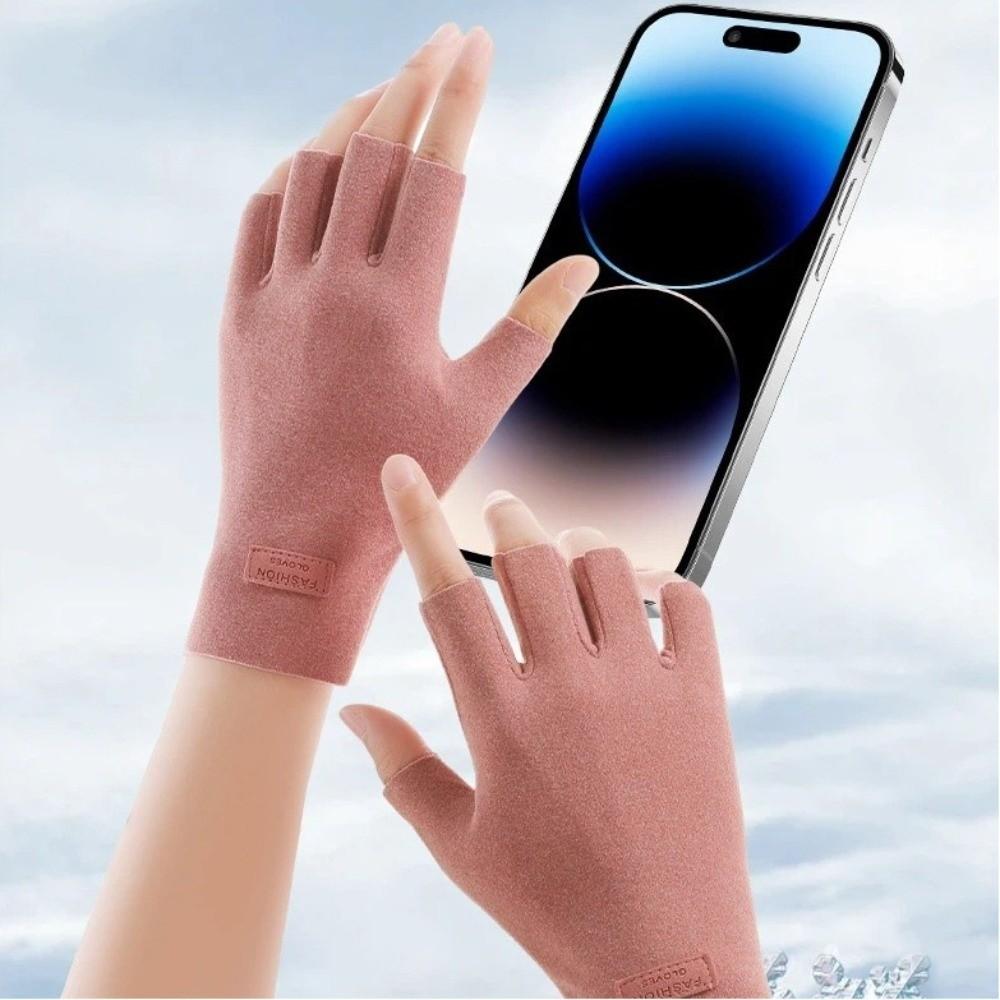 Double-sided Plus Velvet Half-finger Gloves Elastic Indoor Office Gloves  Autumn and Winter