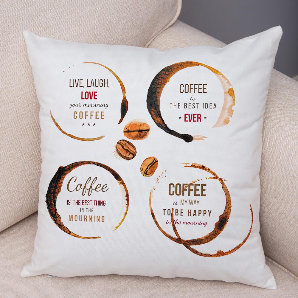 Coffee Theme Cushion Cover Artistic Coffee Stain Ring Print Soft Fabric Living Room Sofa Home Decor Pillow Case