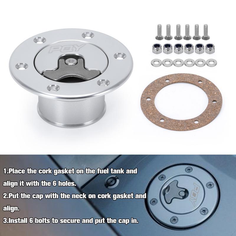 PQY - New Aluminum Billet Fuel Cell / Fuel Surge Tank Cap Flush Mount 6 bolt Surface Oxidation Opening ID 35.5mm PQY-SLYXG01