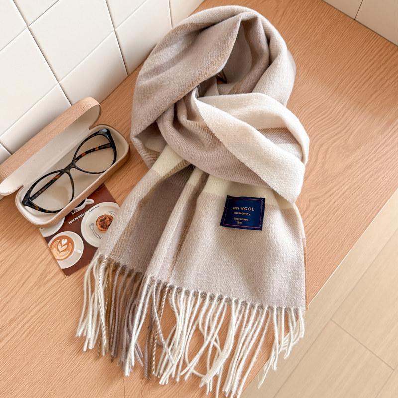 Wool scarf men's and women's winter blue plaid cashmere scarf high-end navy blue British style thickened new model