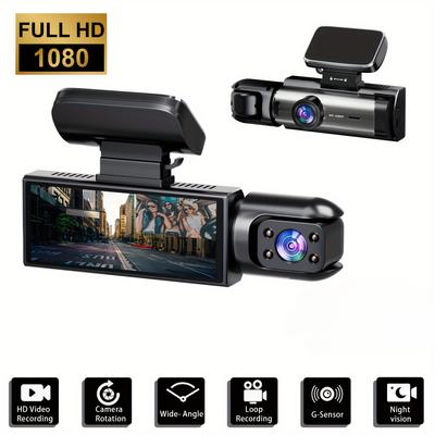 Автомобильный видеорегистратор с двумя камерами 1080P, ИК-подсветкой ночного видения, циклической записью и широкоугольным объективом — 3,16-дюймовый IPS-экран, опционально карта памяти на 32 ГБ.