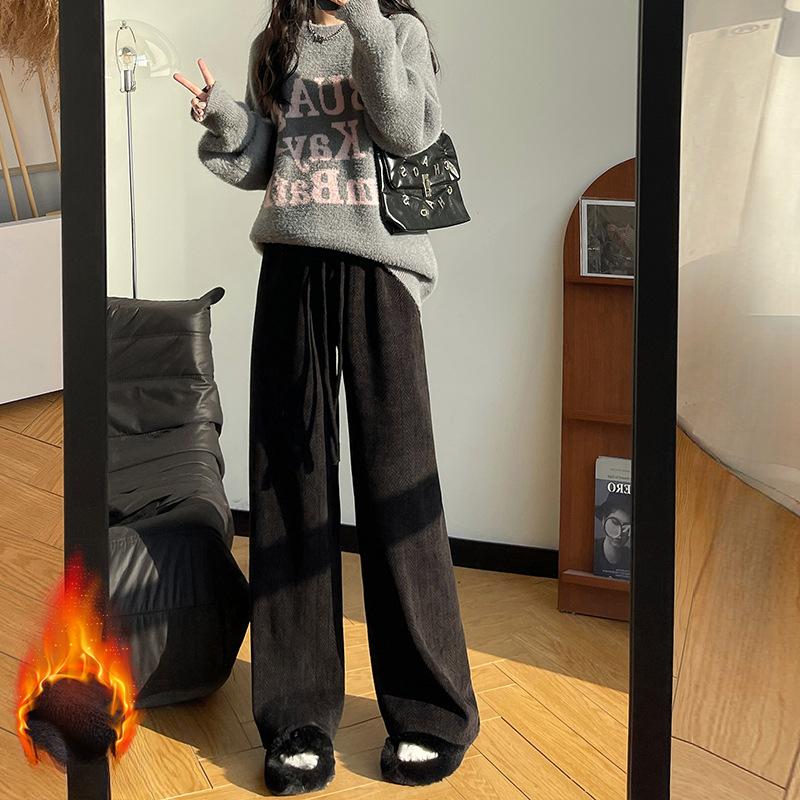 Брюки палаццо женские осенне-зимние новые свободные и ленивые прямые брюки драпирующиеся с высокой талией бархатные брюки