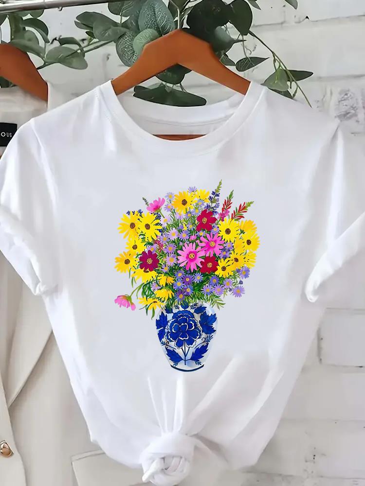 (Asian Size) Feather Style Cute Women Printed Lady Casual Short Sleeve T Tee Top Clothing Shirt Fashion Female Graphic T-shirts