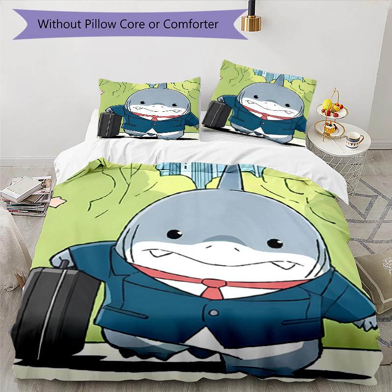 3pcs Jeff the Land Shark pattern bedding set duvet cover set includes duvet cover &pillowcases, perfect all season bedroom decoration & gift
