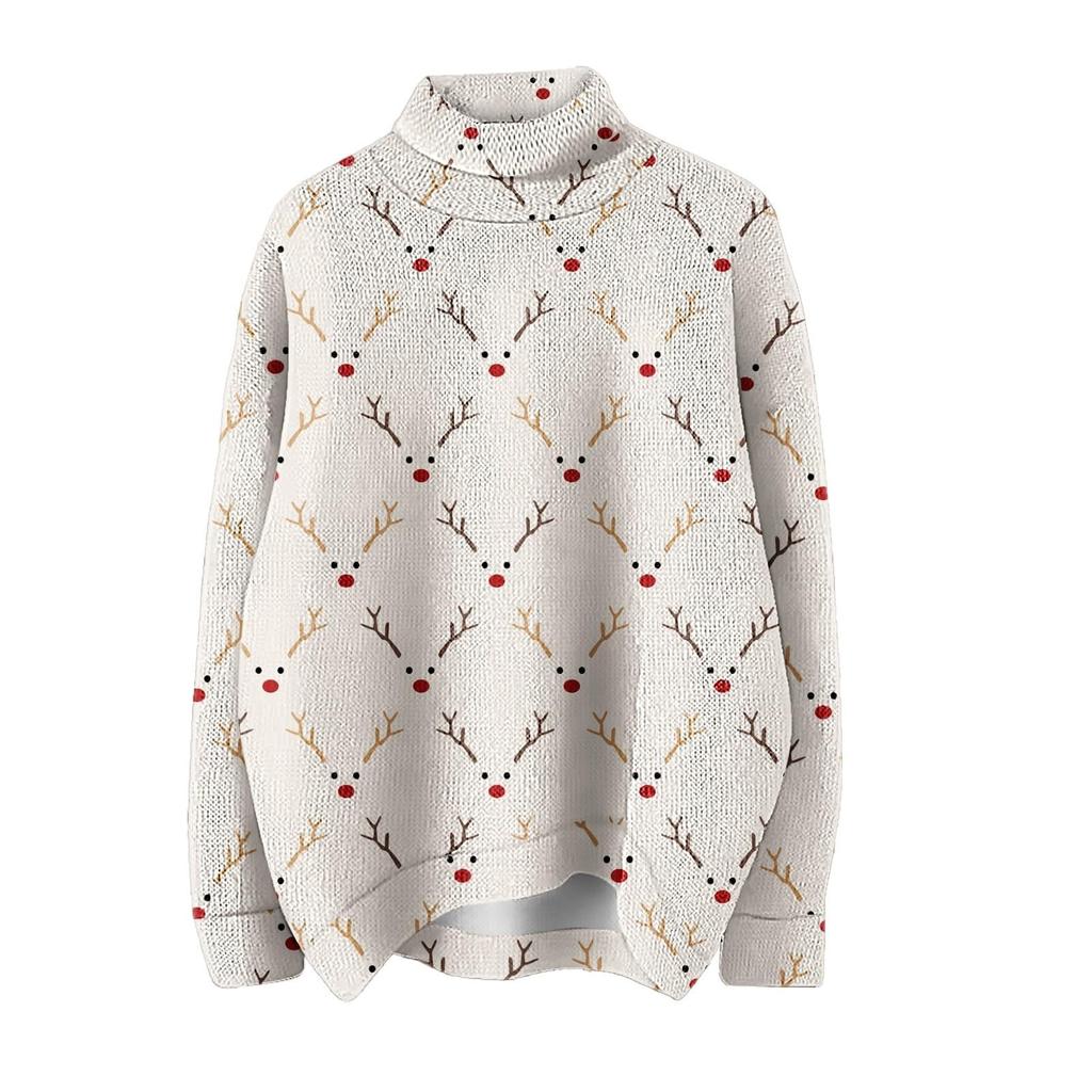 Рождественские толстовки для женщин Вязаный свитер Милая рубашка Осенняя водолазка Пуловер Топы