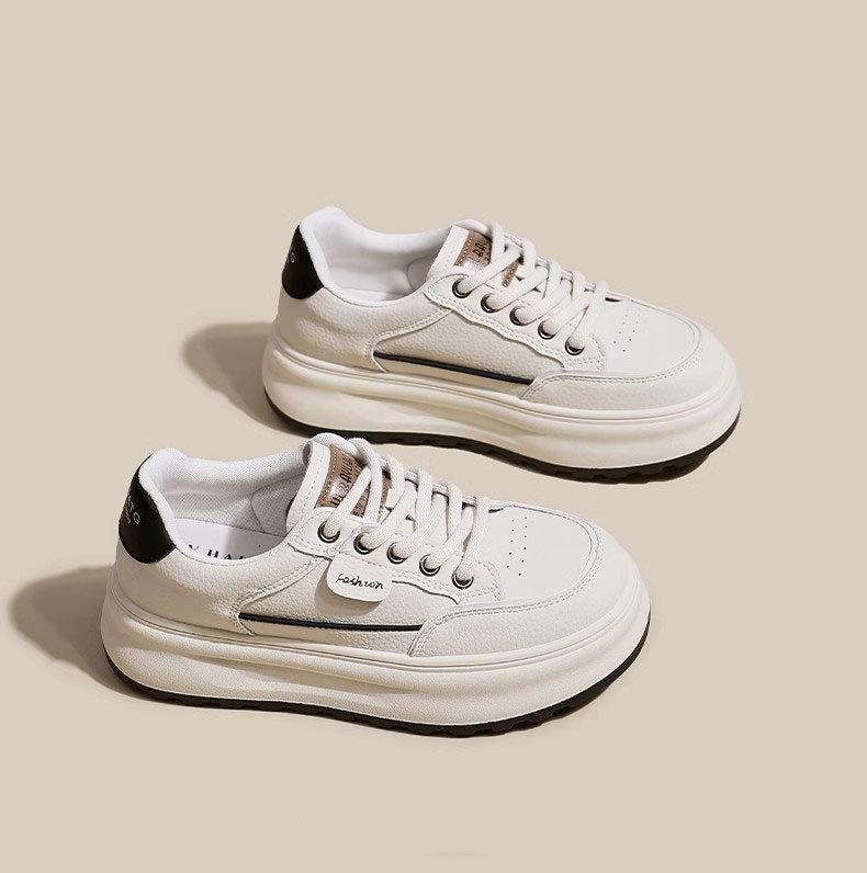 Кожаные белые туфли, женская обувь, весна и лето 2025, новые туфли на толстой подошве, увеличивающие рост, популярная универсальная обувь для спорта и отдыха