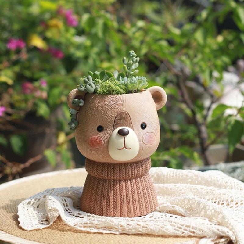 Бетонная силиконовая форма с изображением медведя, сочный цветочный горшок, глиняная цементная штукатурка, формы для домашнего сада, цветочные горшки, поделки