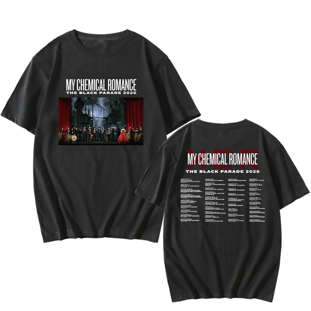 THE BLACK PARADE 2026 Тур Футболки Рок-группа My Chemical Romance Принт Футболка Хлопок Короткий Рукав Свободные Футболки