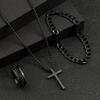 3 шт./компл. Панк Черное ожерелье с подвеской в виде креста, толстая цепочка, браслет, кольцо, модные циркониевые наборы для мужчин для осени