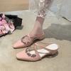 Хрустальные Элегантные Женские Тапочки 2025 Мюли Обувь Мода Летние Босоножки на Каблуке Женские Дизайнерские Роскошные Шлепанцы Новые Zapatillas Mujer