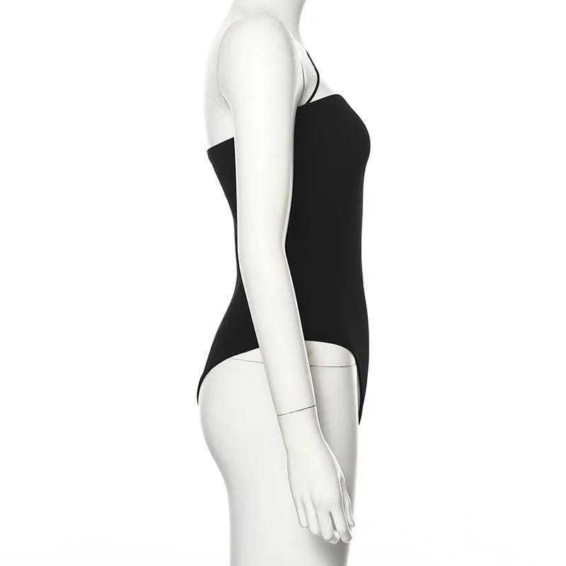 Y2K Strapless Tight Fitting Women's Summer Sexy One Shoulder Off Shoulder Solid Color Backless Jumpsuit Top