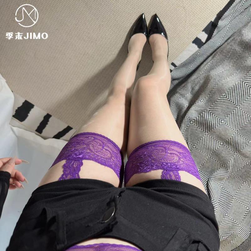 [Сезонное распродажа эротического белья] Аврора фиолетовые чулки кружевные чулки сексуальные маслянистые чистое желание ультратонкие подтяжки женские A