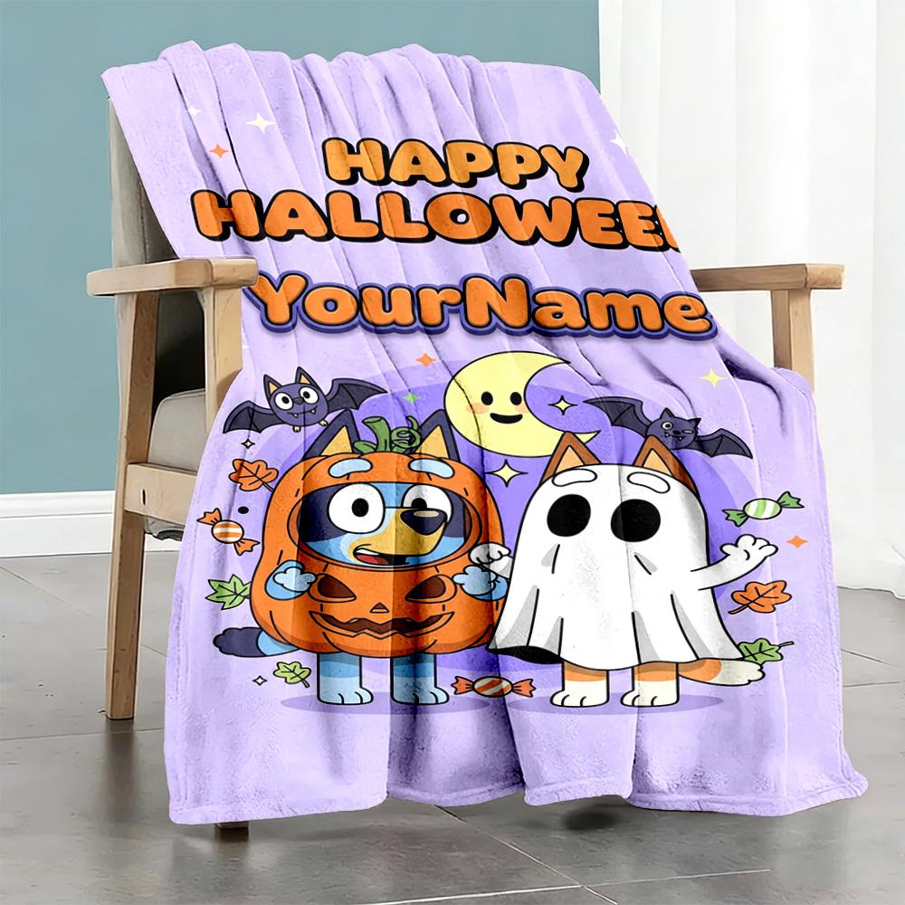 Bluey 22 Customize Text Blanket Cozy Personalized Blanket Soft & Cozy Versatile for Seaside Livingroom Office Chair Nap Four Seasons Multipurpose