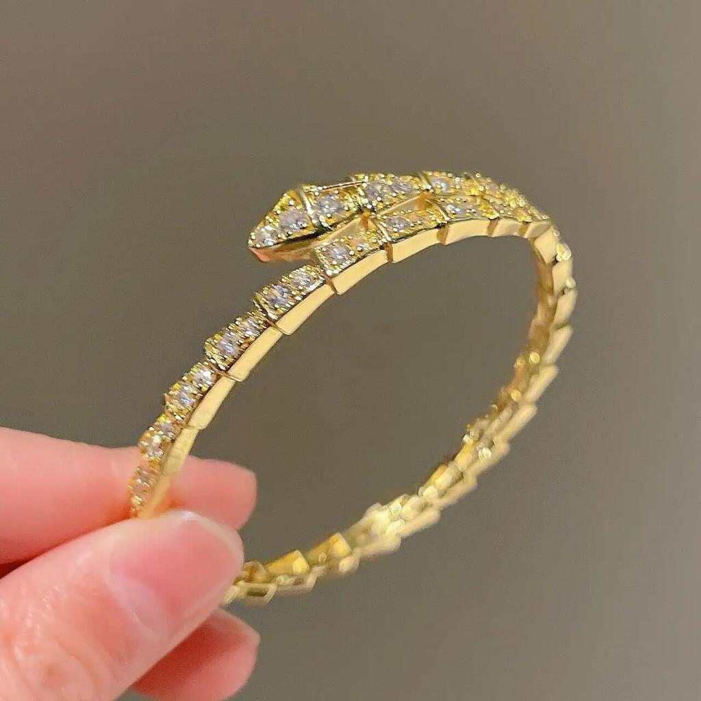 ZAKOL Luxury Shiny AAA Cubic Zirconia Snake Bone Bangles Female Sliver Color Wedding Party Cuff Bracelet for Women