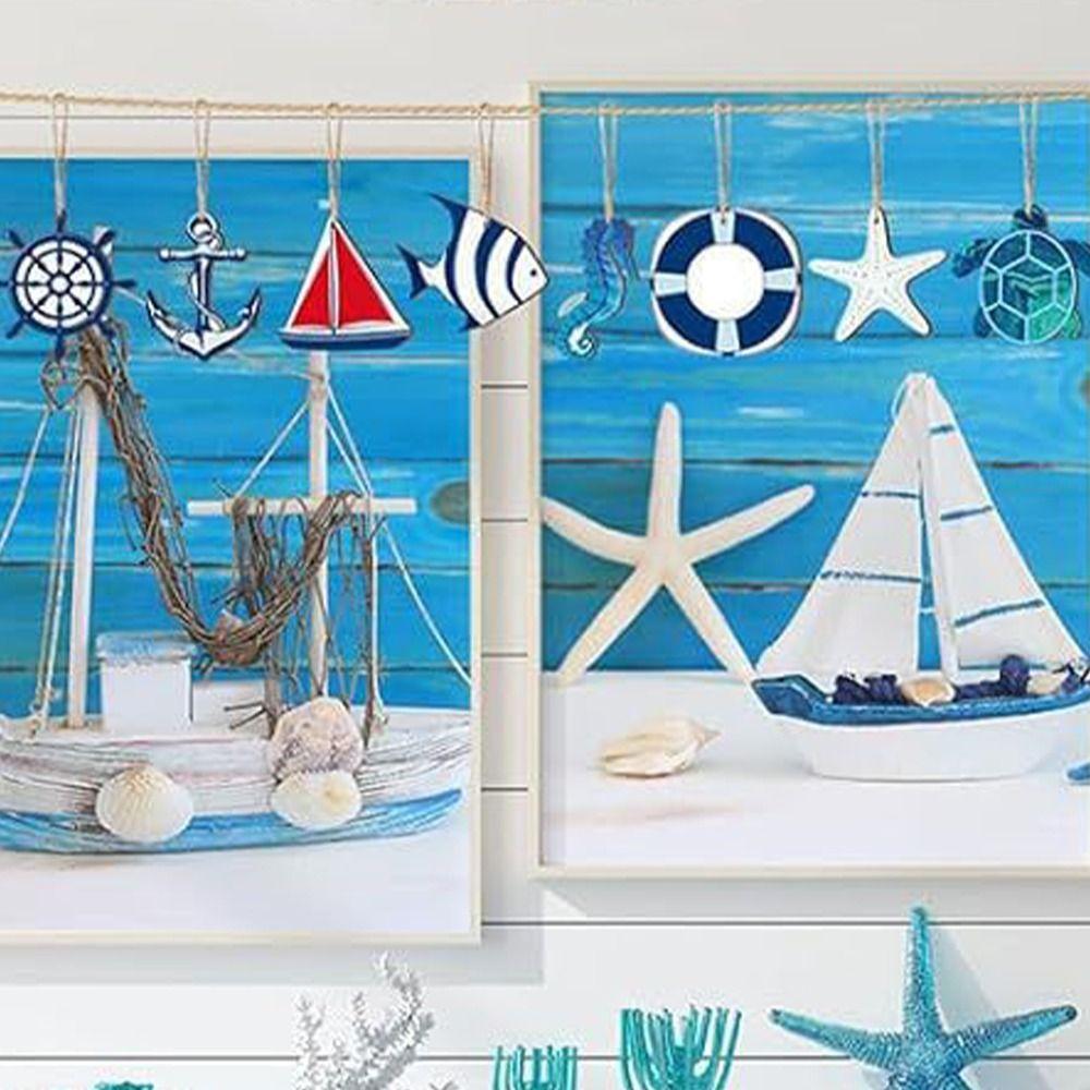 24pcs Wooden Sea Animals Hanging Ornament Ocean Themed Signs Decorations  for Wall Tropical Bar