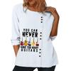 Fashion-forward Women's Cotton Top with Diverse Printed Designs, Round Neck, and Long Sleeves