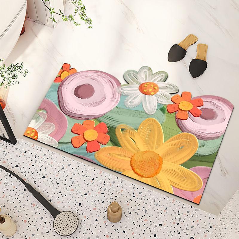 Lemon Colorful Cherry Blossoms Floral Patterns Diatom Mud Cushion Carpet Toilet