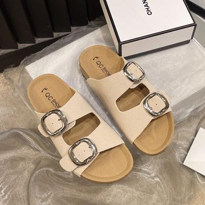 Тапочки женские летние большого размера на платформе женские туфли шлепанцы модные женские низкие 2024 роскошные пляжные для девочек ткань резина ажурное копыто