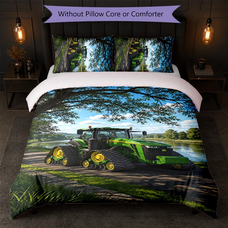 John Deere Print 3Pcs Duvet Cover Set 1 Duvet Cover and 2 Pillowcases Soft Bed Linen For Household Bedroom