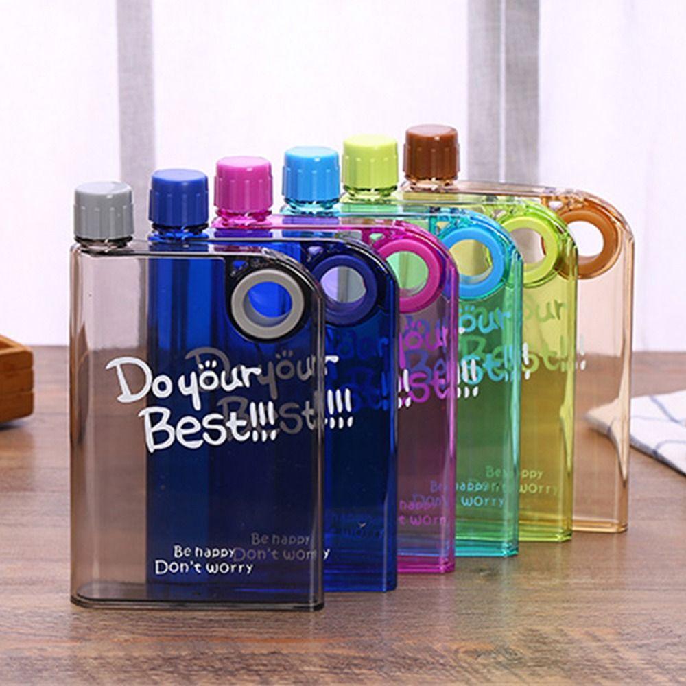 Travel Transparent Sports Flat Water Bottle Juice Cup Drink Bottle Plastic