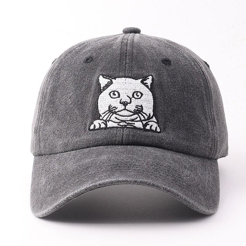 Embroidered Cat Baseball Cap Cotton Soft Vintage Sun Hat Women Men