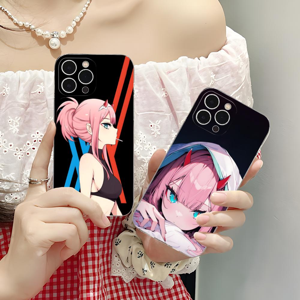 Неоновый чехол для мобильного телефона Zero Two для iPhone 16 15 14 13 12 11 X XR XS 8 6 Pro Max Plus Mini Прозрачный Цветной Защитный Красивый Чехол