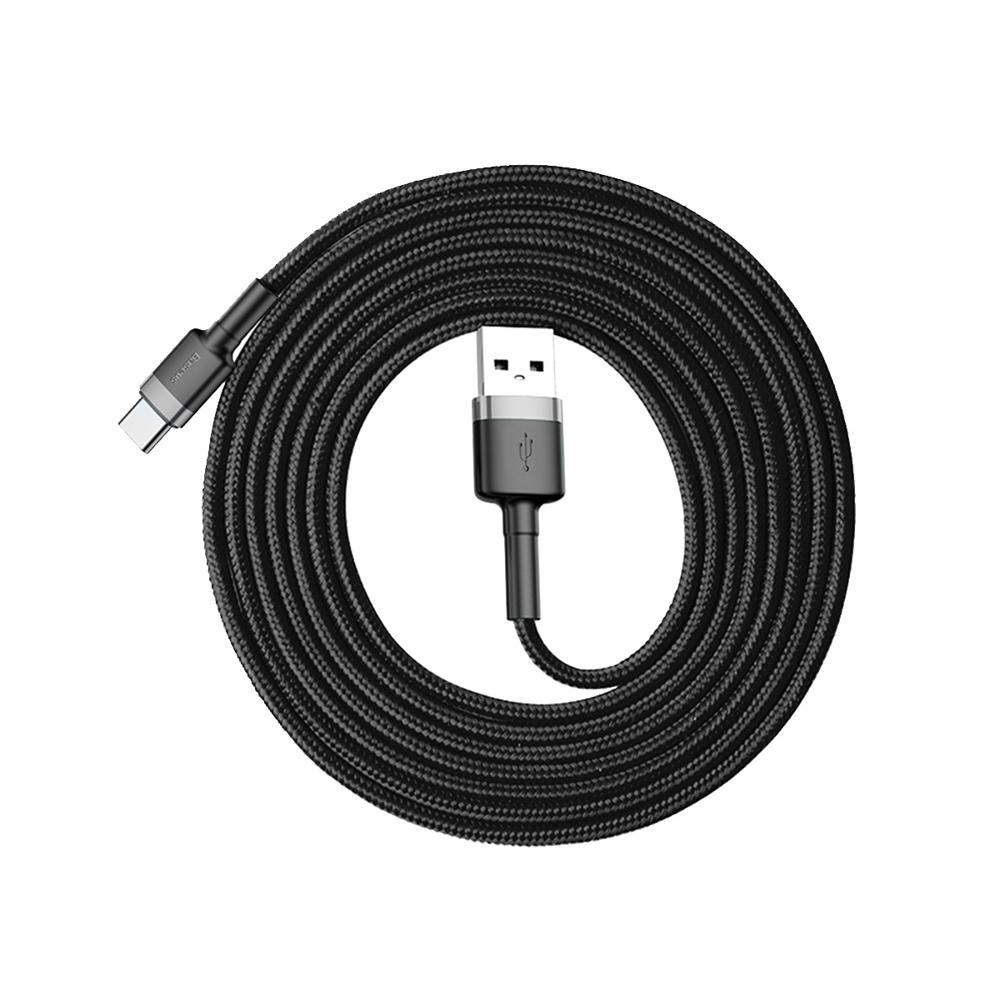 Baseus Cafule Series USB to USB-C Durable Nylon Cable, Quick Charge 3.0, 2A, 2M, Black-Grey (CATKLF-CG1)