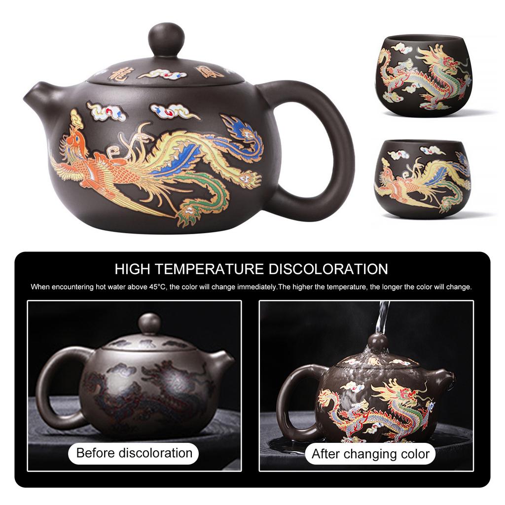 Hand-made Dragons Phoenixs Color-changing Purple Clay Teapot Reusable Tea Pot For Brewings Tea Cup Infuser Teapot Valuable Gift