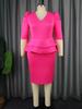 ONTINVA Fuchsia Dresses for Ladies V Neck Puff Half Sleeve Empire Peplum Ruffles Midi Office Work Evening Party Outfits 3XL 4XL