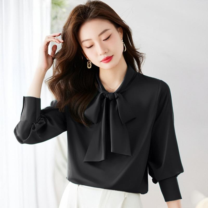 Осенняя шифоновая белая рубашка с бантом для женщин, новая модная рубашка, профессиональный роскошный топ