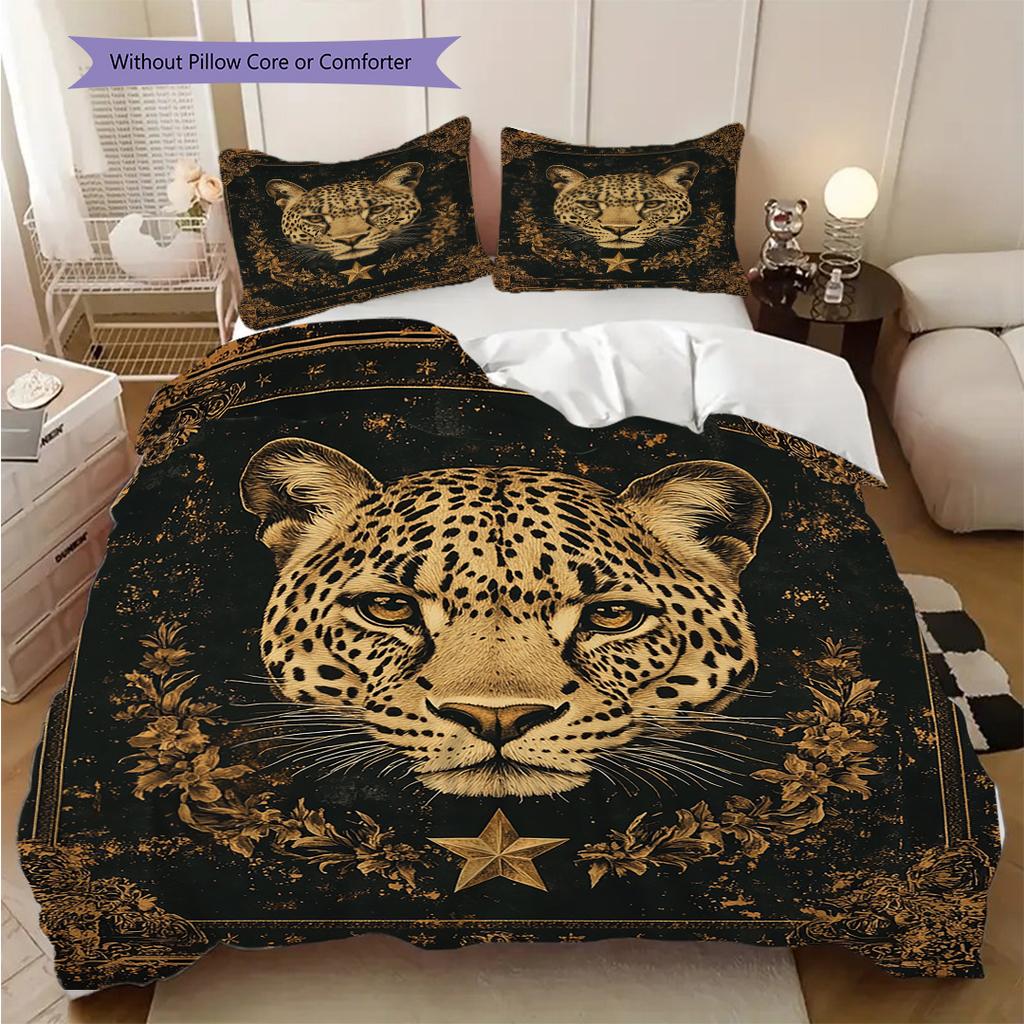 Постельное белье с леопардовым принтом Комплект одеял Покрывало Наволочка Домашний Декор Подарок на День Рождения (1 пододеяльник + 2 наволочки, без наполнителя)