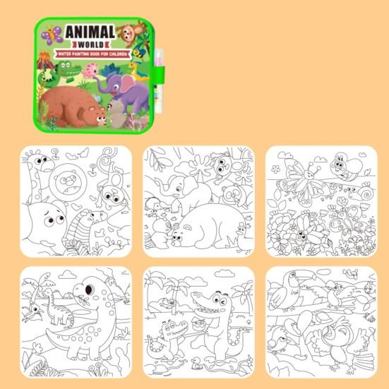 Книжка-раскраска акварелью Yousheng для детей, многоразовая книжка с картинками для акварели с кисточкой для воды, книжка для рисования без грязи для творческого обучения и развития мелкой моторики